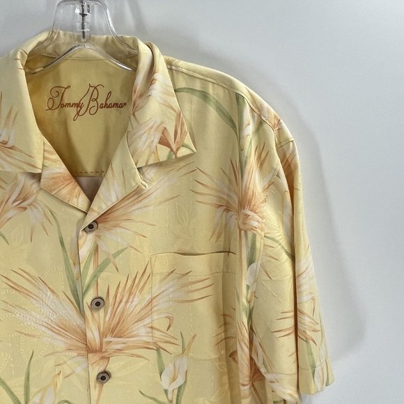 Tommy Bahama Silk Casual Short Sleeve Hawaiian Shirt Tropical Beach M Gold - Picture 6 of 7